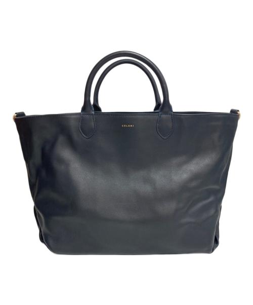 CELERI（セルリ）CELERI (セルリ) TOTE BAG レザー＆キャンバス リバーシブルトートバッグ ネイビー×ホワイトの古着・服飾アイテム