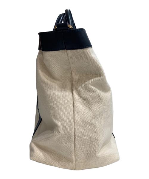 CELERI（セルリ）CELERI (セルリ) TOTE BAG レザー＆キャンバス リバーシブルトートバッグ ネイビー×ホワイトの古着・服飾アイテム