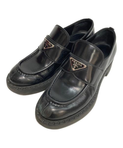 PRADA（プラダ）PRADA (プラダ) チョコレートブラッシュドレザーロ-ファー ブラック サイズ:37 1/2の古着・服飾アイテム