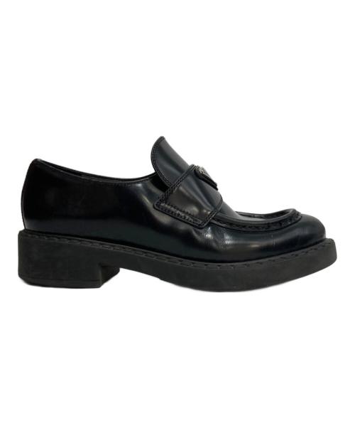 PRADA（プラダ）PRADA (プラダ) チョコレートブラッシュドレザーロ-ファー ブラック サイズ:37 1/2の古着・服飾アイテム