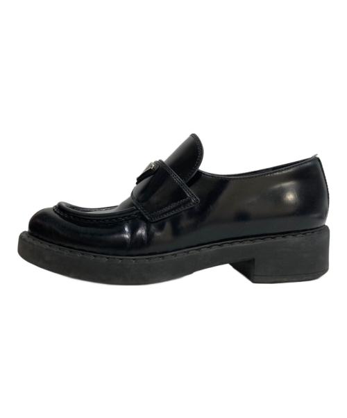 PRADA（プラダ）PRADA (プラダ) チョコレートブラッシュドレザーロ-ファー ブラック サイズ:37 1/2の古着・服飾アイテム