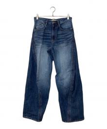 NVRFRGT（ネヴァーフォーゲット）の古着「別注 3D TWISTED WIDE LEG FADED JEANS デニムパンツ」｜インディゴ