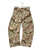 CONZコンズ）の古着「CAMO DUCK DOUBLE KNEE CURVED LEG PANTS カモダックダブルニーカーブドレッグパンツ」｜ベージュ