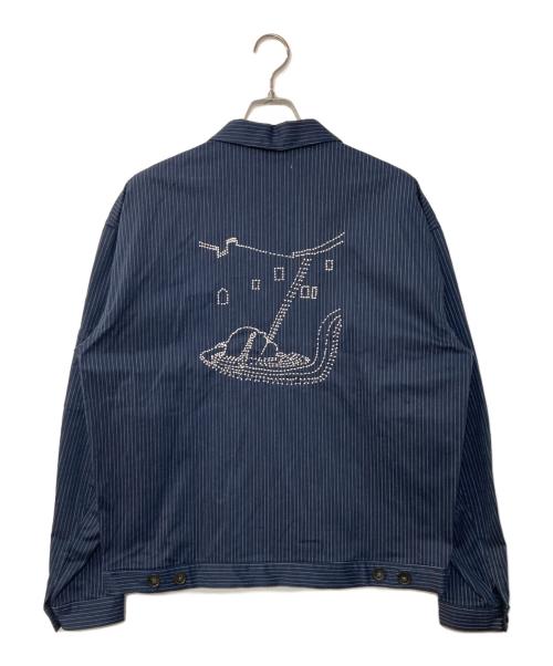 crest clothing（クレスト・クロージング）crest clothing (クレスト・クロージング) ピンストライプデリバリージャケット　PIN STRIPE DELIVERY JACKET　刺繍 ネイビー サイズ:Mの古着・服飾アイテム