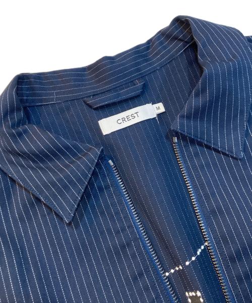 crest clothing（クレスト・クロージング）crest clothing (クレスト・クロージング) ピンストライプデリバリージャケット　PIN STRIPE DELIVERY JACKET　刺繍 ネイビー サイズ:Mの古着・服飾アイテム