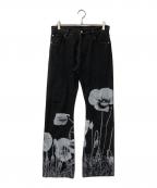 shoop×STUDIOUSシュープ×ステュディオス）の古着「別注DENIM フラワープリントデニムパンツ」｜ブラック