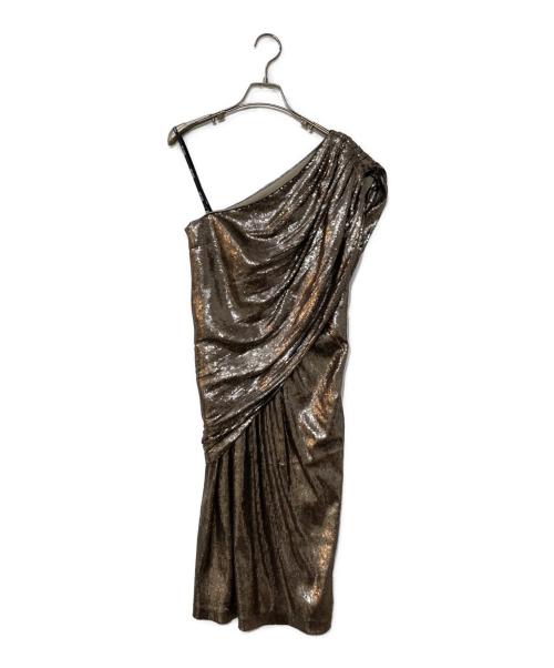 TADASHI SHOJI（タダシ ショージ）TADASHI SHOJI (タダシ ショージ) スパンコールアシンメトリードレス シルバー サイズ:6の古着・服飾アイテム