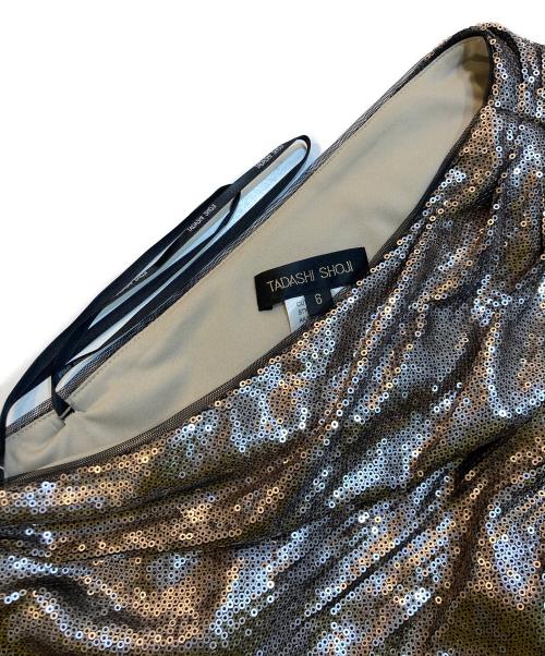 TADASHI SHOJI（タダシ ショージ）TADASHI SHOJI (タダシ ショージ) スパンコールアシンメトリードレス シルバー サイズ:6の古着・服飾アイテム
