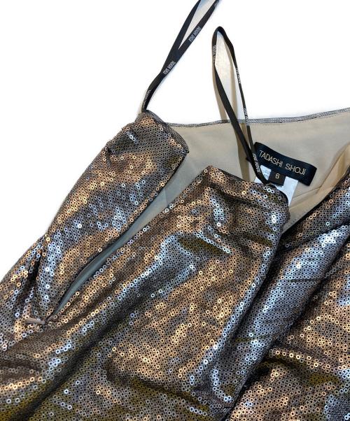 TADASHI SHOJI（タダシ ショージ）TADASHI SHOJI (タダシ ショージ) スパンコールアシンメトリードレス シルバー サイズ:6の古着・服飾アイテム