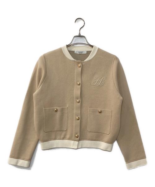 HER LIP TO（ハーリップトゥ）Her lip to (ハーリップトゥ) HLT Logo Knit Varsity Jacket ベージュ サイズ:Mの古着・服飾アイテム