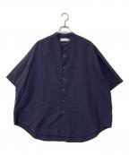 Graphpaperグラフペーパー）の古着「Oxford Oversized Band Collar Shirt」｜ネイビー