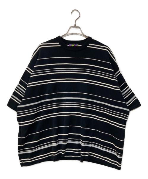 is-ness（イズネス）is-ness (イズネス) KNITTED FLASH BORDER T-SHIRT 半袖 ボーダー ニット ホワイト×ブラック サイズ:Lの古着・服飾アイテム
