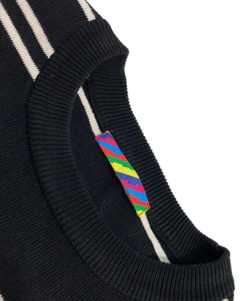 is-ness（イズネス）is-ness (イズネス) KNITTED FLASH BORDER T-SHIRT 半袖 ボーダー ニット ホワイト×ブラック サイズ:Lの古着・服飾アイテム