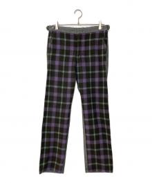 COMME des GARCONS HOMME PLUS（コムデギャルソンオムプリュス）の古着「チェック柄ドッキング デニムパンツ」｜パープル×グレー
