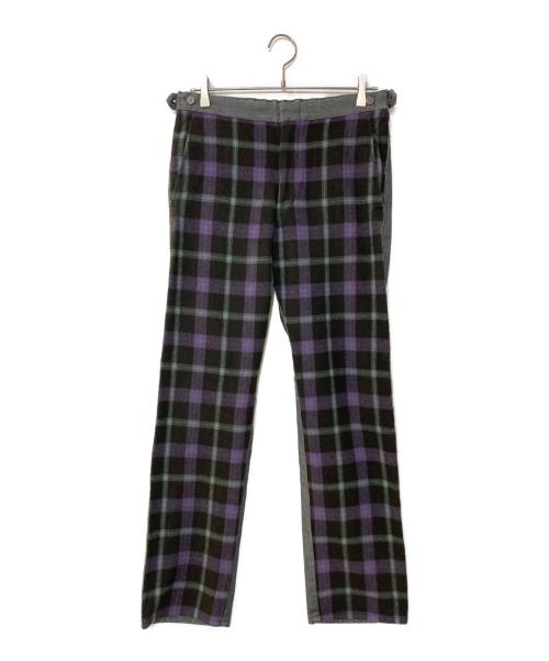 COMME des GARCONS HOMME PLUS（コムデギャルソンオムプリュス）COMME des GARCONS HOMME PLUS (コムデギャルソンオムプリュス) チェック柄ドッキング デニムパンツ パープル×グレー サイズ:Sの古着・服飾アイテム