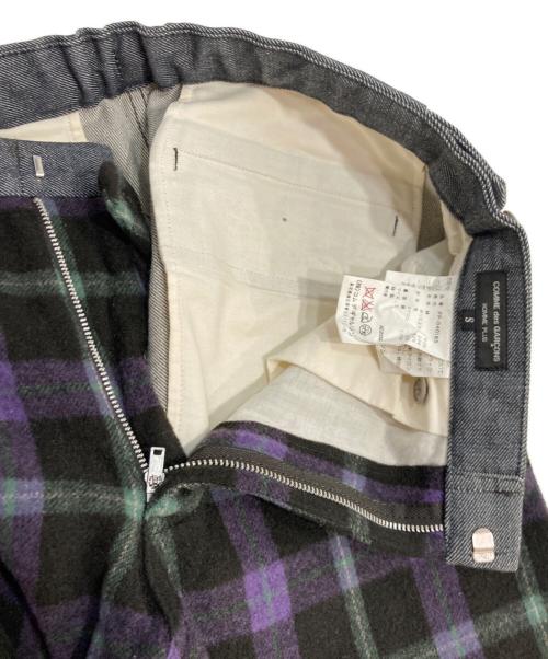 COMME des GARCONS HOMME PLUS（コムデギャルソンオムプリュス）COMME des GARCONS HOMME PLUS (コムデギャルソンオムプリュス) チェック柄ドッキング デニムパンツ パープル×グレー サイズ:Sの古着・服飾アイテム