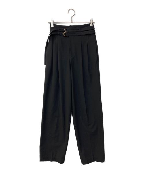 CINOH（チノ）CINOH (チノ) DOUBLE BELT TUCK PANTS ダブルベルトタックパンツ ブラック サイズ:36の古着・服飾アイテム
