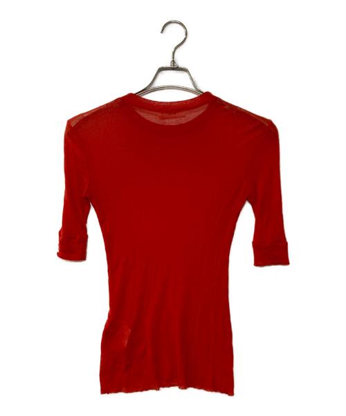 CINOH（チノ）CINOH (チノ) TENCEL CASHMERE RIB T-SHIRT テンセルカシミヤリブTシャツ  レッド サイズ:38の古着・服飾アイテム