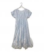 ne quittez pasヌキテパ）の古着「Cotton Voile Foil Flower Print Sleeveless コットンボイルフラワー箔プリントスリーブドレス」｜ブルー