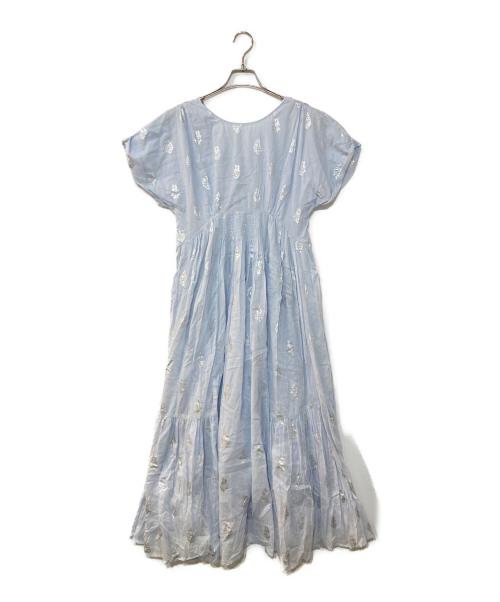 ne quittez pas（ヌキテパ）ne quittez pas (ヌキテパ) Cotton Voile Foil Flower Print Sleeveless コットンボイルフラワー箔プリントスリーブドレス ブルー サイズ:記載なしの古着・服飾アイテム
