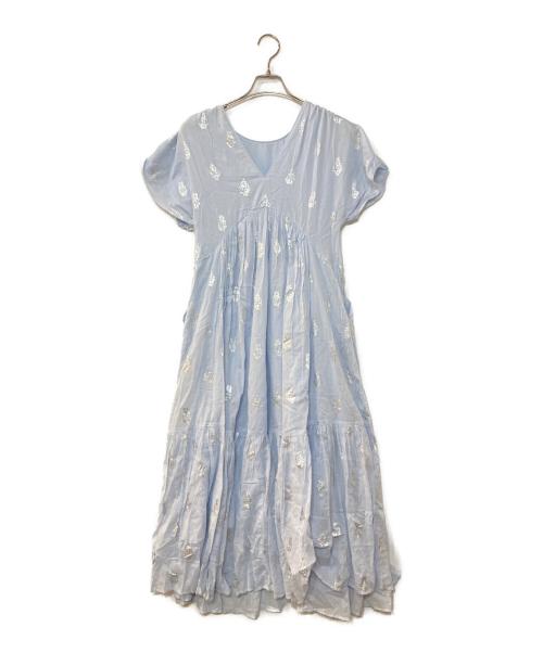 ne quittez pas（ヌキテパ）ne quittez pas (ヌキテパ) Cotton Voile Foil Flower Print Sleeveless コットンボイルフラワー箔プリントスリーブドレス ブルー サイズ:記載なしの古着・服飾アイテム