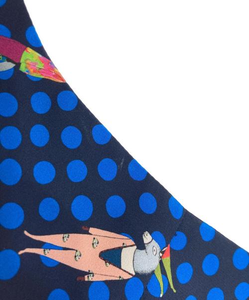 mannine（マンナイン）mannine (マンナイン) 総柄ワンピース ブルー サイズ:Mの古着・服飾アイテム