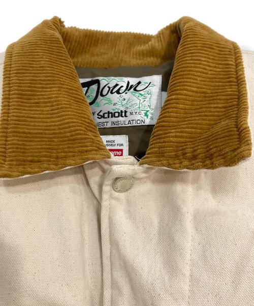 Schott（ショット）Schott (ショット) SUPREME (シュプリーム) Canvas Down Trucker Jacket キャンバス ダウン トラッカージャケット ホワイト×ブラウン サイズ:XLの古着・服飾アイテム