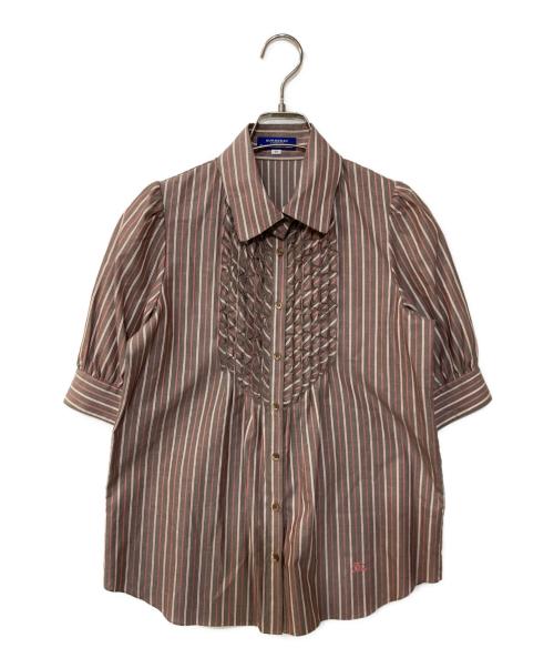 BURBERRY BLUE LABEL（バーバリー ブルー レーベル）BURBERRY BLUE LABEL (バーバリー ブルー レーベル) ストライプフリルシャツ ブラウン サイズ:38の古着・服飾アイテム
