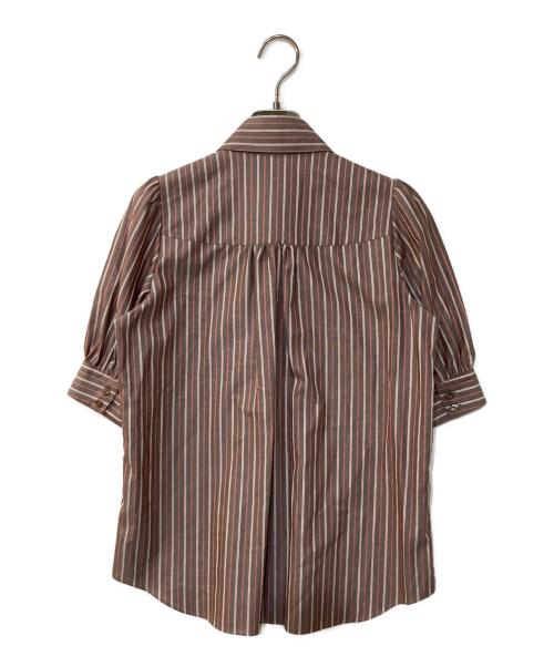 BURBERRY BLUE LABEL（バーバリー ブルー レーベル）BURBERRY BLUE LABEL (バーバリー ブルー レーベル) ストライプフリルシャツ ブラウン サイズ:38の古着・服飾アイテム