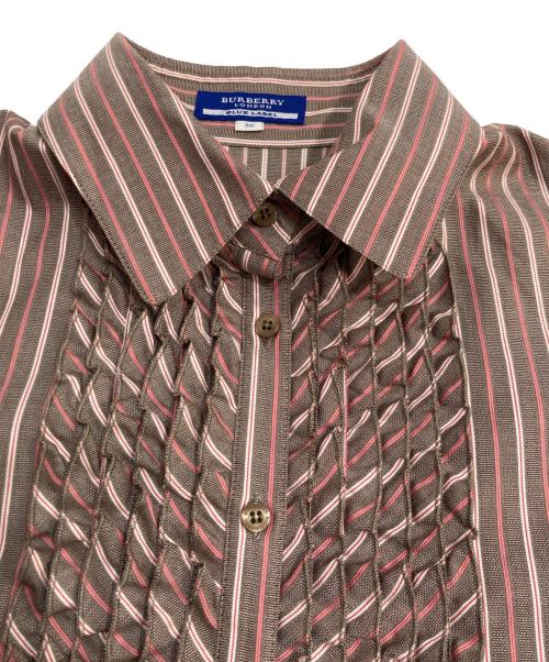 BURBERRY BLUE LABEL（バーバリー ブルー レーベル）BURBERRY BLUE LABEL (バーバリー ブルー レーベル) ストライプフリルシャツ ブラウン サイズ:38の古着・服飾アイテム