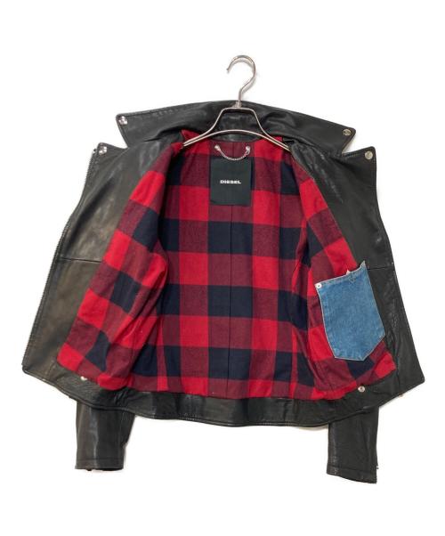 DIESEL（ディーゼル）DIESEL (ディーゼル) カウレザーダブルライダース ブラック サイズ:XSの古着・服飾アイテム