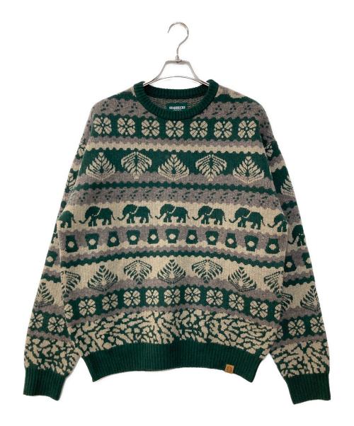 BEAMS（ビームス）BEAMS (ビームス) STARBUCKS COFFEE (スターバックス コーヒー) コラボジャカードクルーニット グリーン サイズ:Lの古着・服飾アイテム
