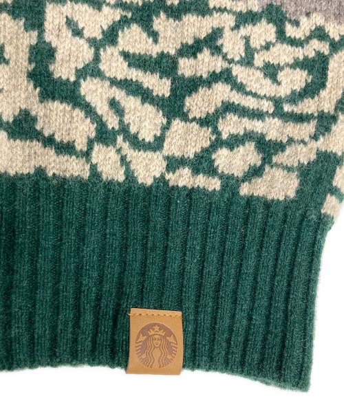 BEAMS（ビームス）BEAMS (ビームス) STARBUCKS COFFEE (スターバックス コーヒー) コラボジャカードクルーニット グリーン サイズ:Lの古着・服飾アイテム
