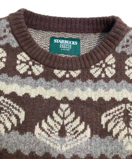 BEAMS（ビームス）BEAMS (ビームス) STARBUCKS COFFEE (スターバックス コーヒー) JACQUARD CREW KNIT コラボジャガードクルーニット ブラウン サイズ:Mの古着・服飾アイテム