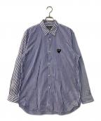 PLAY COMME des GARCONSプレイコムデギャルソン）の古着「ハートロゴストライプシャツ」｜ブルー