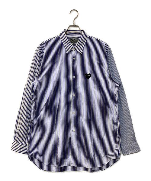 PLAY COMME des GARCONS（プレイコムデギャルソン）PLAY COMME des GARCONS (プレイコムデギャルソン) ハートロゴストライプシャツ ブルー サイズ:XLの古着・服飾アイテム