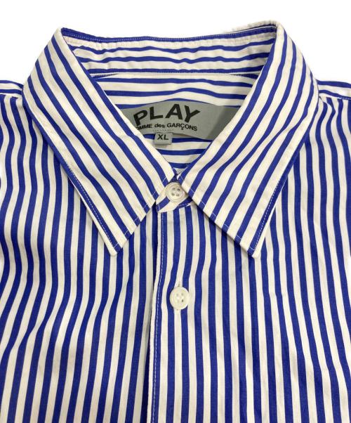 PLAY COMME des GARCONS（プレイコムデギャルソン）PLAY COMME des GARCONS (プレイコムデギャルソン) ハートロゴストライプシャツ ブルー サイズ:XLの古着・服飾アイテム