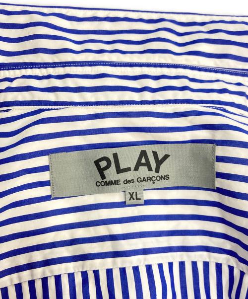 PLAY COMME des GARCONS（プレイコムデギャルソン）PLAY COMME des GARCONS (プレイコムデギャルソン) ハートロゴストライプシャツ ブルー サイズ:XLの古着・服飾アイテム