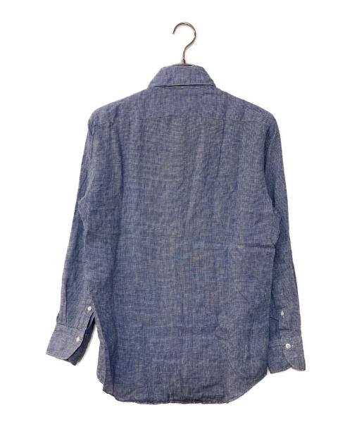 finamore（フィナモレ）Finamore (フィナモレ) リネンハウンドトゥースシャツ ブルー サイズ:15 3/4 40の古着・服飾アイテム