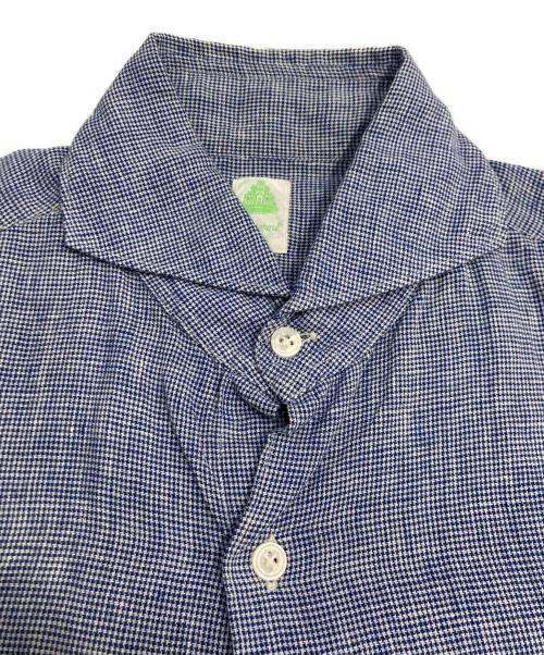 finamore（フィナモレ）Finamore (フィナモレ) リネンハウンドトゥースシャツ ブルー サイズ:15 3/4 40の古着・服飾アイテム