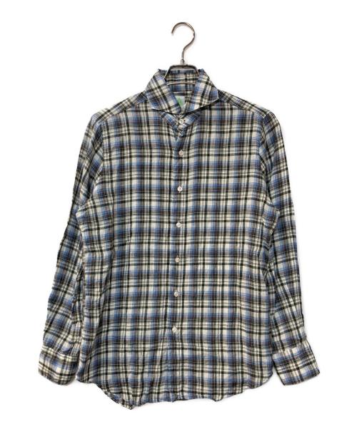 finamore（フィナモレ）Finamore (フィナモレ) リネンチェックシャツ ブルー サイズ:40の古着・服飾アイテム