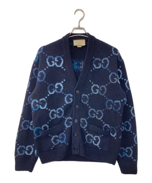 GUCCI（グッチ）GUCCI (グッチ) GG インターシャ ウール カーディガン ネイビー サイズ:Mの古着・服飾アイテム