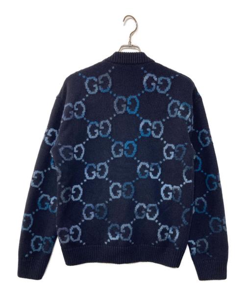 GUCCI（グッチ）GUCCI (グッチ) GG インターシャ ウール カーディガン ネイビー サイズ:Mの古着・服飾アイテム