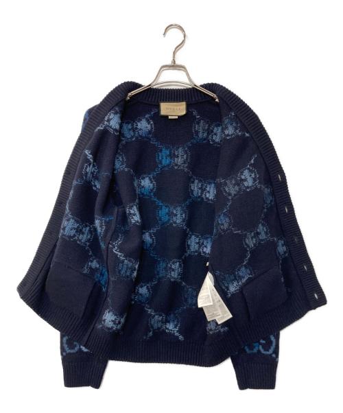 GUCCI（グッチ）GUCCI (グッチ) GG インターシャ ウール カーディガン ネイビー サイズ:Mの古着・服飾アイテム