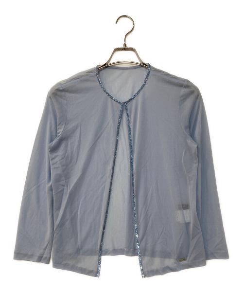 LEONARD FASHION（レオナールファッション）LEONARD FASHION (レオナールファッション) カンカン素材ビジューカーディガン スカイブルー サイズ:Lの古着・服飾アイテム