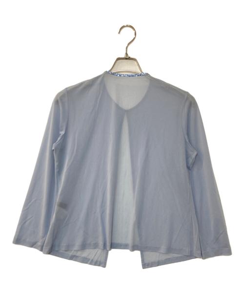 LEONARD FASHION（レオナールファッション）LEONARD FASHION (レオナールファッション) カンカン素材ビジューカーディガン スカイブルー サイズ:Lの古着・服飾アイテム