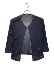 LEONARD FASHION（レオナールファッション）の古着「カンカン素材ビジューカーディガン」｜ネイビー