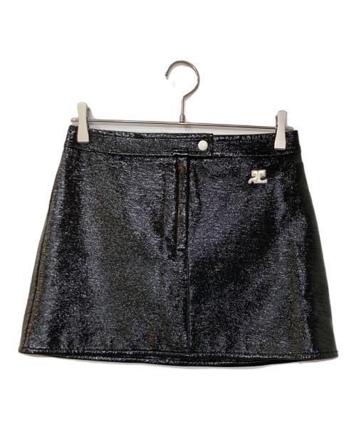courreges（クレージュ）courreges (クレージュ) Reedition Logo Mini Skirt リードディション ロゴパッチ ミニスカート ブラック サイズ:38の古着・服飾アイテム