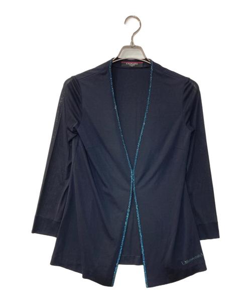 LEONARD FASHION（レオナールファッション）LEONARD FASHION (レオナールファッション) カンカン素材ビジューカーディガン ネイビー サイズ:Mの古着・服飾アイテム