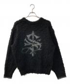 SUPPLIER×A'gem×.komサプライヤー×エージェム×ドットコム）の古着「TRIBAL CROSS PIERCED SHAGGY KNIT トライバルクロス ピアスデザイン シャギーニットソー」｜ブラック